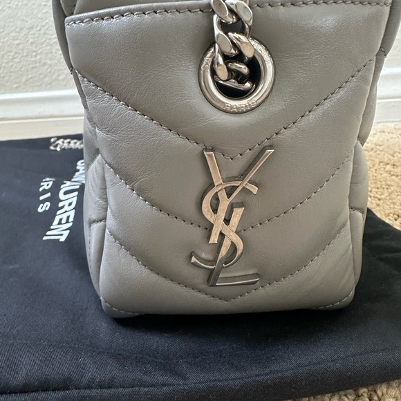 Saint Laurent Calfskin Y Quilted Monogram Small Loulou Bowling Bag Gray - Picture 3 of 11